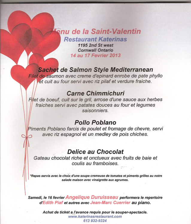 Valentines Menu  2013 French