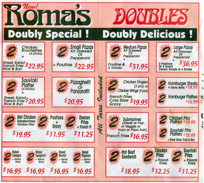 Roma’s Restaurant Online Menu in Cornwall Ontario – 200 McConnell – Dial 613 933 5545 For Fast ...