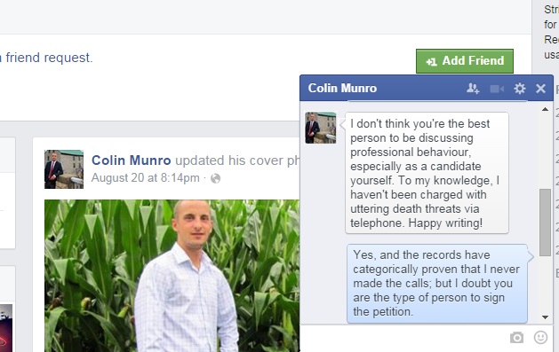 Colin Munro FACEBOOK boycott SSN hate group Sept 15 2014 2