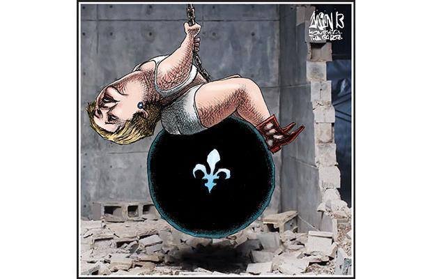 Legendary Gazette Cartoonist Terry Mosher Hits New High with Quebec Premier Mariois Wrecking Ball Cartoon!