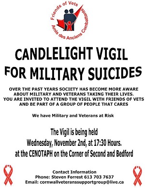 3rd Friends of Vets Vigil for Veterans & Soldiers With PTSD in Cornwall NOV 2, 2016