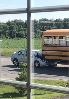 Car Rear Ends School Bus on County Rd 34 Near Lancaster Ontario 062118